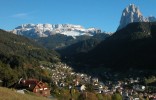 Ortisei in Val Gardena in South Tyrol with Sellagroup and Langkofel in the background.